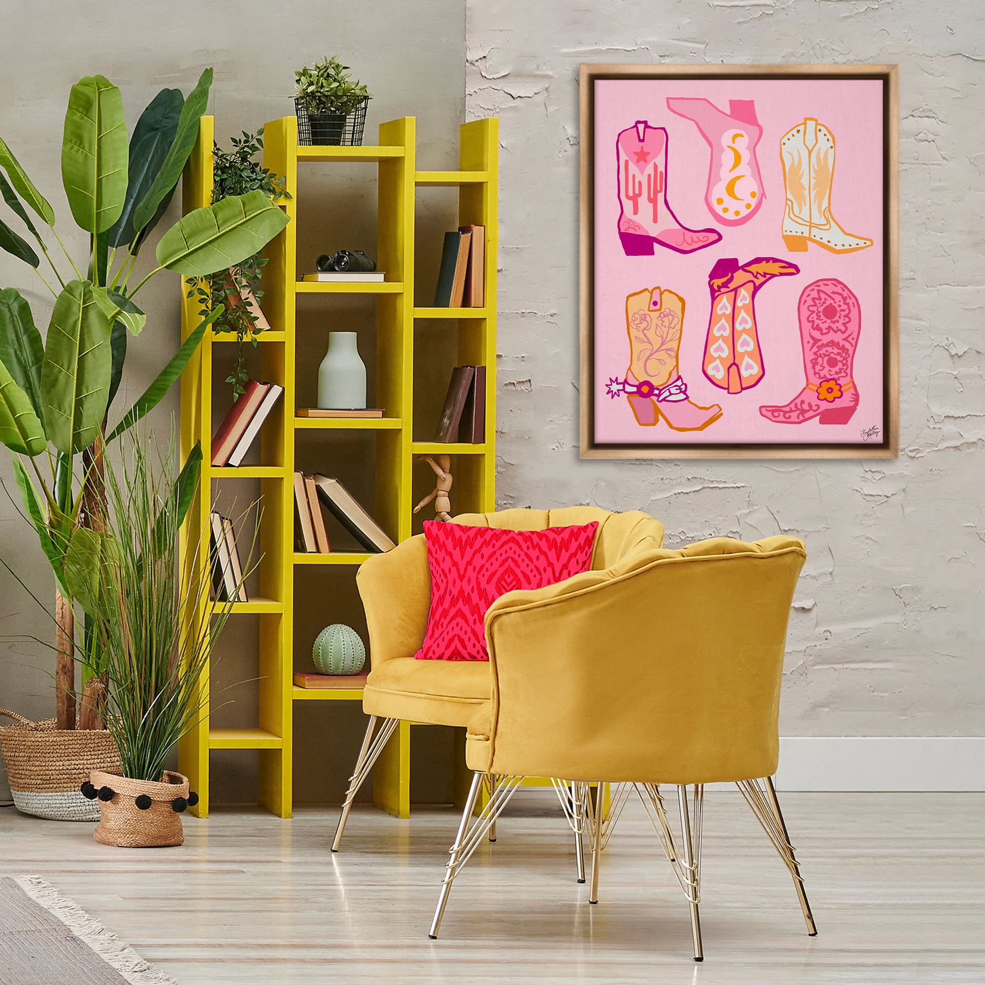Stupell Industries Cowgirl Boot Designs Fashion Painting Brown Floater Framed Canvas Art Print Wall Art, 25 x 31