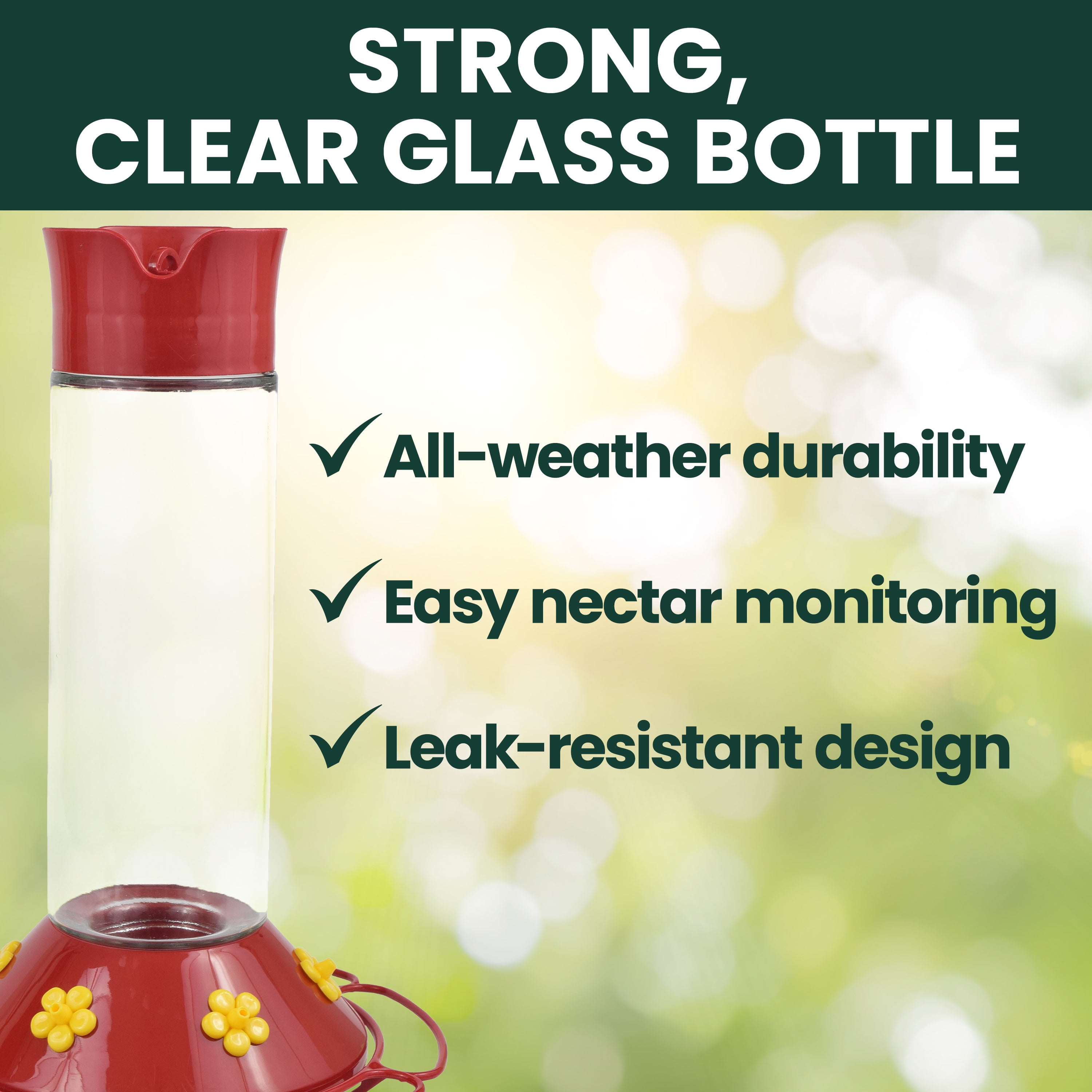 Perky-Pet 209B-1SR Glass Hummingbird Feeders for Outdoors Hanging - 30 fl oz Nectar Capacity - Ant & Bee Guarded Red Bird Feeder