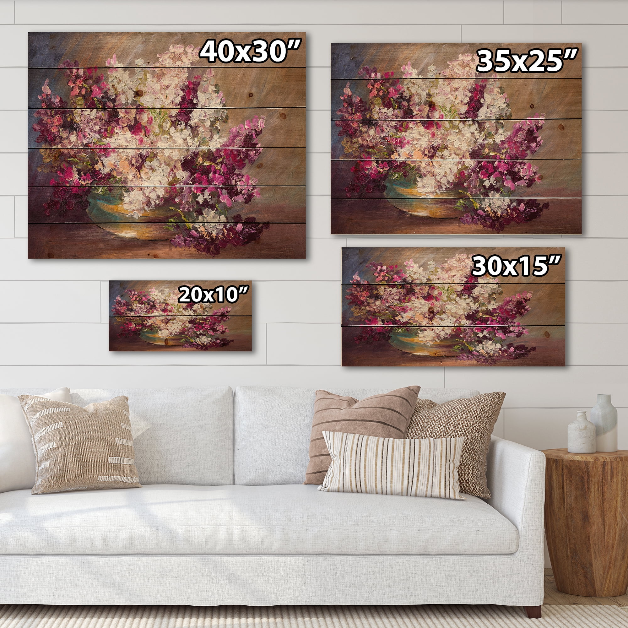 Designart 'Bouquet Of Still Life Lilacs ' Traditional Print on Natural Pine Wood