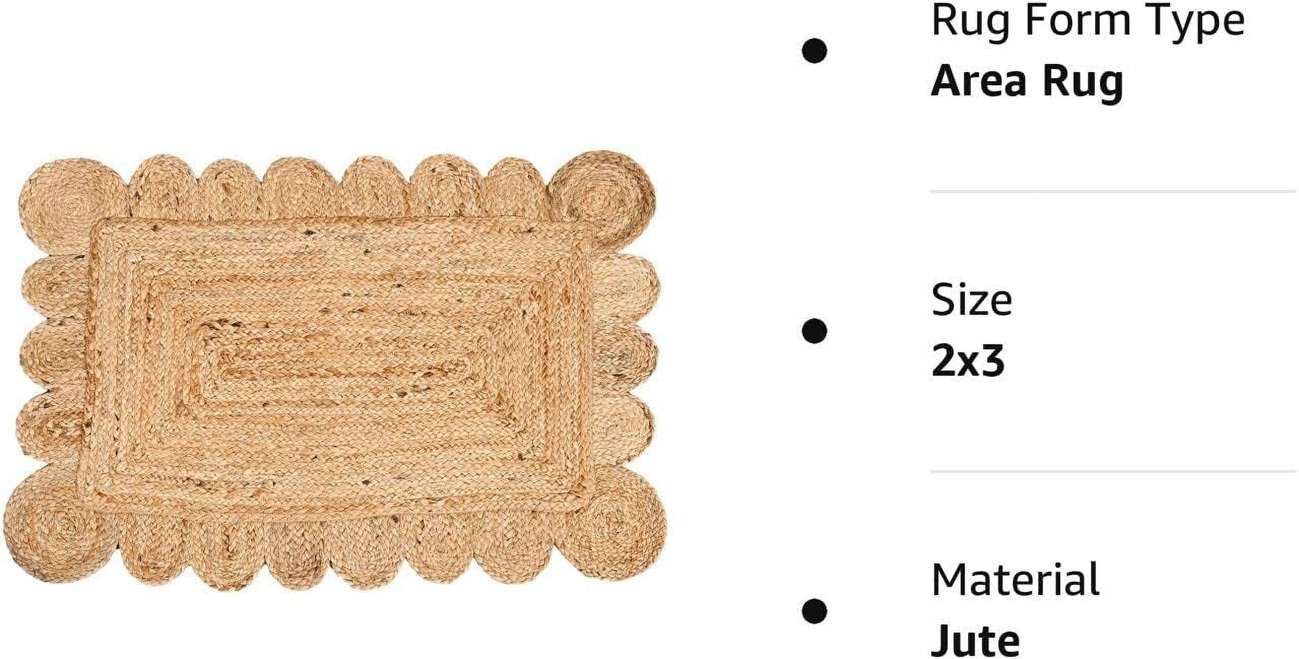 KLAVATE Natural Jute Hand Braided Scalloped Area Rug