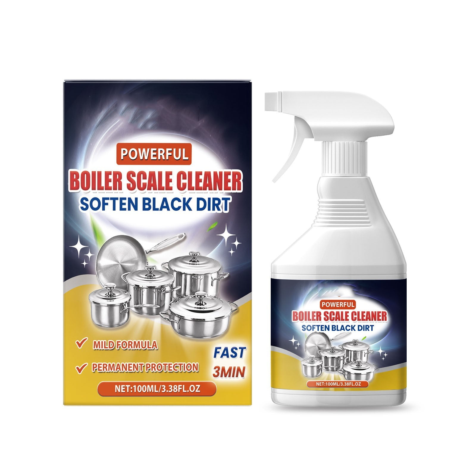 Boiler Pot Cleaner Spray 100ml Metal Cookware Limescale Rust Stain Remover Kitchen Pot Cleaner Protective Descaler Spray for Stainless Steel Cookware Appliance Deep Cleaning Care