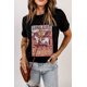 thumbnail image 2 of ABPHQTO Camiseta negra de manga corta con estampado gráfico de vaqueras LONG LIVE para mujer, 2 of 5