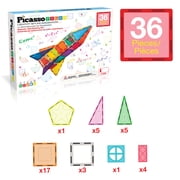 PicassoTiles 36PCS Magnetic Tiles Rocket Set – STEM Construction Toy, Magnet Building Blocks, Brain Development, Window & Door Playboard for Kids