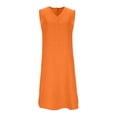 thumbnail image 6 of Ecqkame Women's Linen Dresses Spring Summer Solid Color V Neck Sleeveless Loose Casual Dress Lightweight Comfortable Dresses Orange XXL, 6 of 9