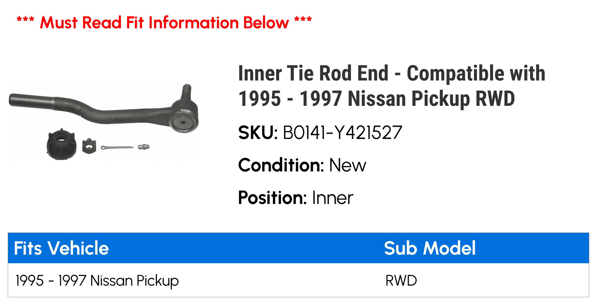 Inner Tie Rod End - Compatible with 1995 - 1997 Nissan Pickup RWD 1996