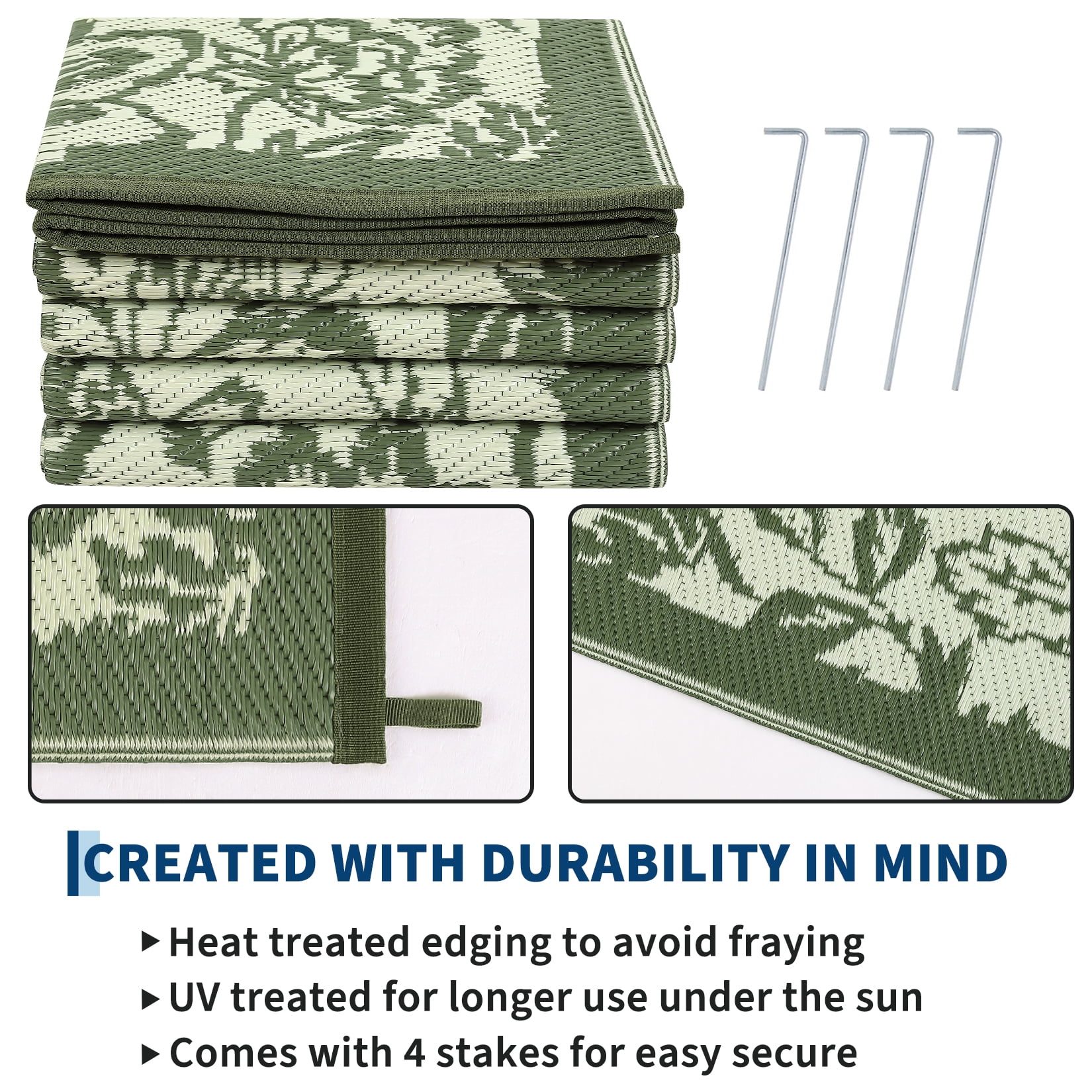 Nanan 9x18 Outdoor Rug, Plastic Straw Rug, Modern Waterproof Reversible Outdoor Patio Rugs for Camping Picnic Backyard Balcony, Green