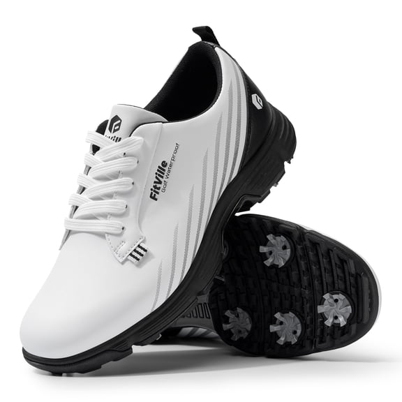 FitVille Wide Mens Golf Shoes Men Spiked Cushioning for Flat Feet Arch Support, Lightweight Slip-Resistant