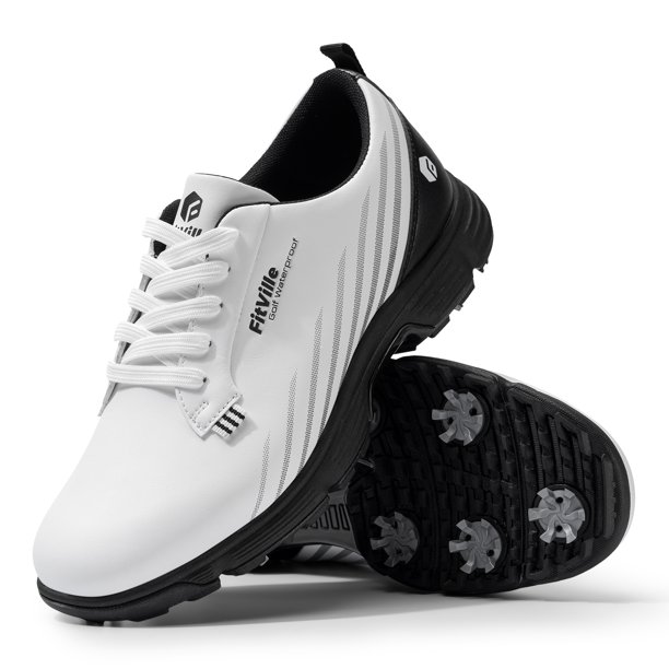FitVille-zapatos de Golf cómodos para hombre, calzado ligero con pinchos, amortiguación para pies planos, ajuste de arco, alivio del dolor de talón