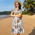 thumbnail image 4 of Picia Tropical Leaves Pattern Women's Short Sleeve Summer Dress Pleated Loose Swing Knee Length Short Sleeve Swing Dresses, 4 of 6