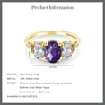 thumbnail image 4 of Gem Stone King 2.44 Cttw Oval Checkerboard Purple Amethyst White Topaz and Diamond Accent 10K Yellow Gold 3-Stone Ring for Women | Three Stone Wedding Anniversary Promise Ring for Women, 4 of 4