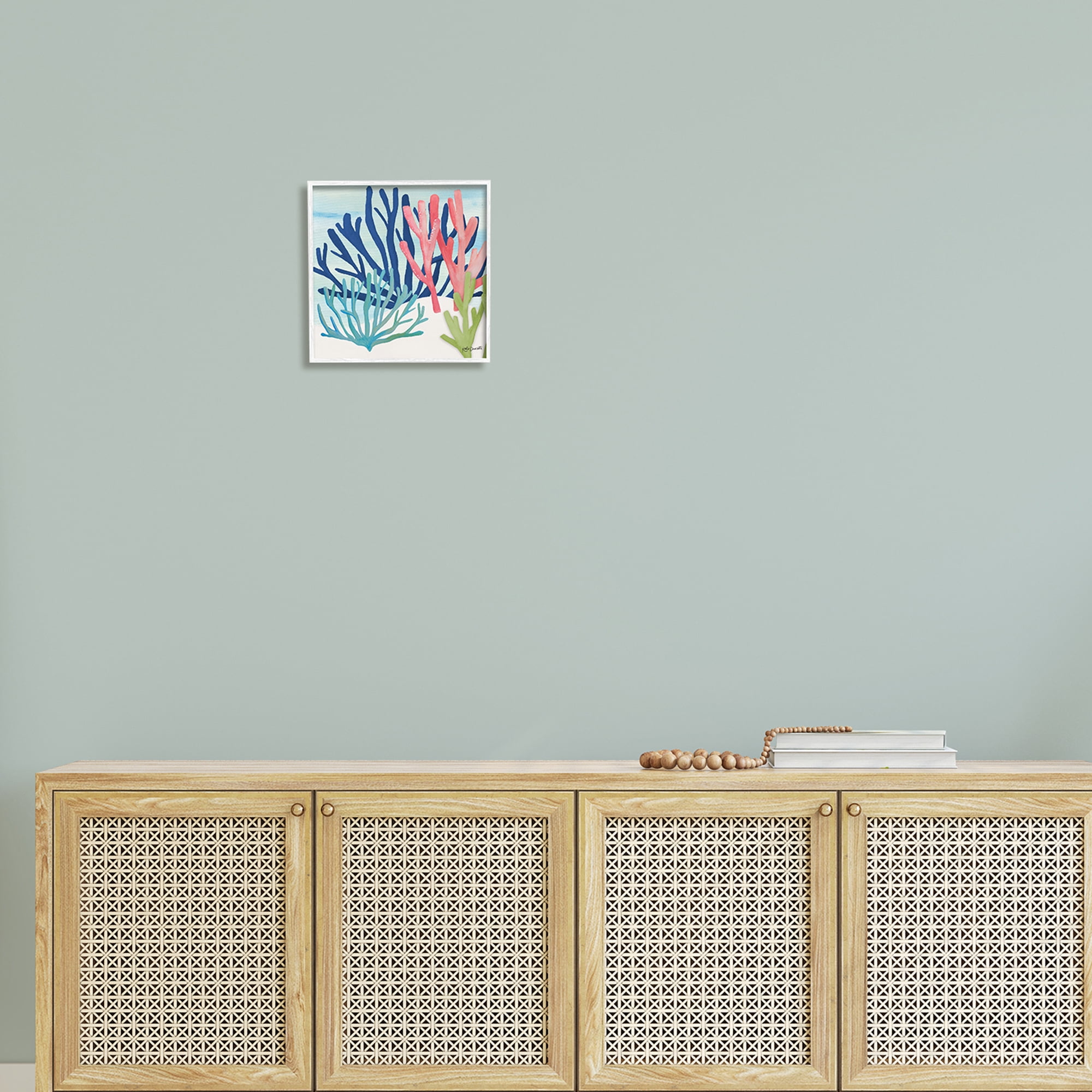 Stupell Industries Underwater Sea Life Blue Pink Ocean Coral Reef Framed Wall Art, 12 x 12, Design by Katie Doucette