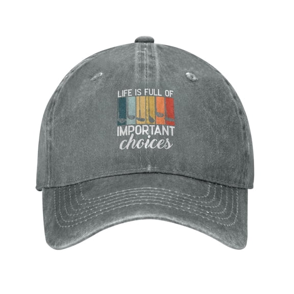 Life Is Full Of Important Choices Golf Vintage Funny Baseball Cap Vintage Soft Washed Denim,Golf Dad Hat Adjustable Trucker Hats for Men Women Unisex Adult,Gray