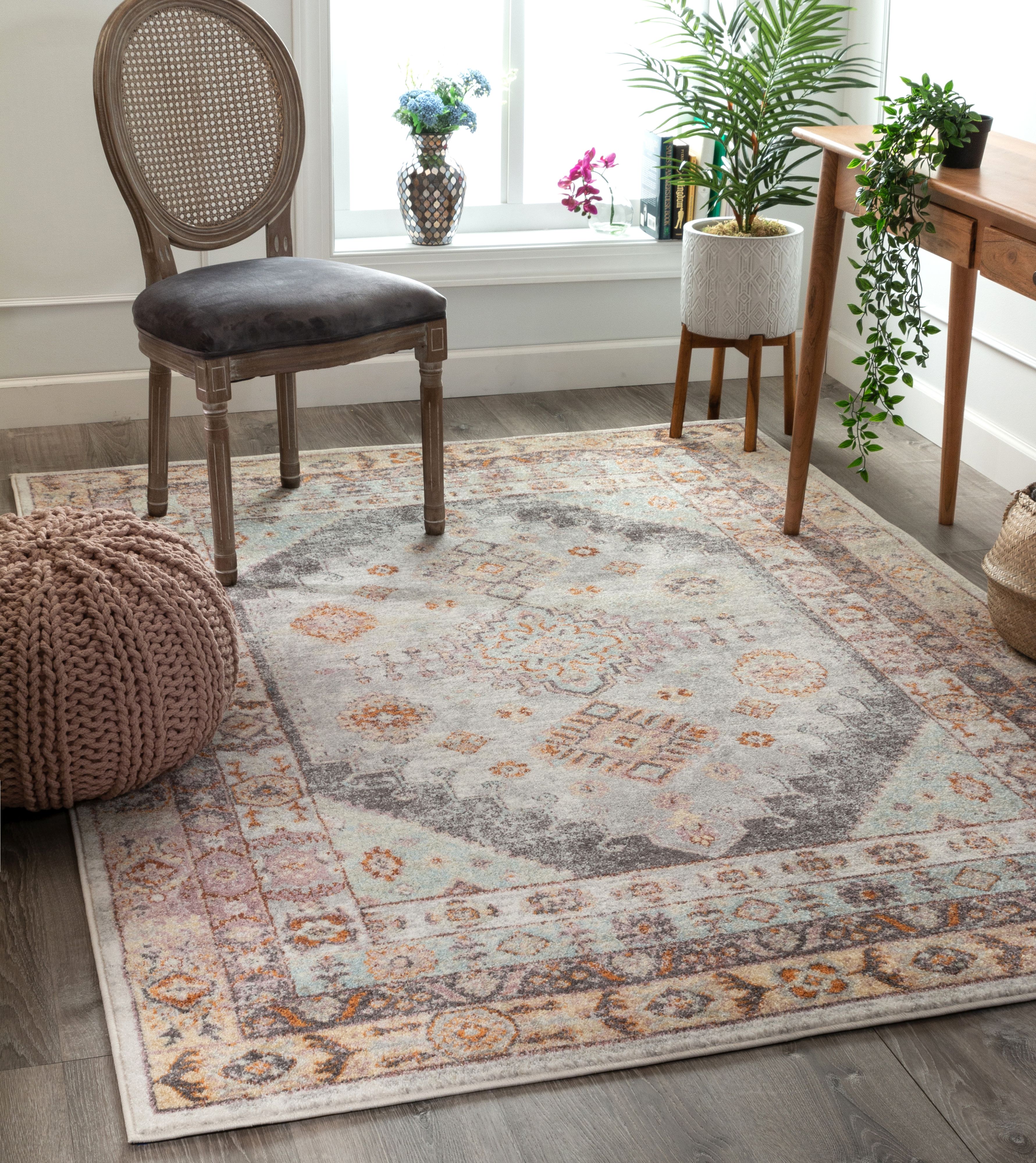 Well Woven Vera Vintage Grey Tribal diamond medallion pattern Area Rug