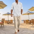 thumbnail image 2 of RUTAYY Men's Outfits Long Sleeve Solid Color Shirts and Pants with Button Pockets Casual Breathable Lightweight Resort Yoga Classic Beach Clothing Sets, 2 of 6