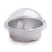 RESTAURANTWARE 2 oz Round Silver Aluminum Baking Cup - with Plastic Dome Lid - 2 3/4" x 2 3/4" x 1" - 100 count box