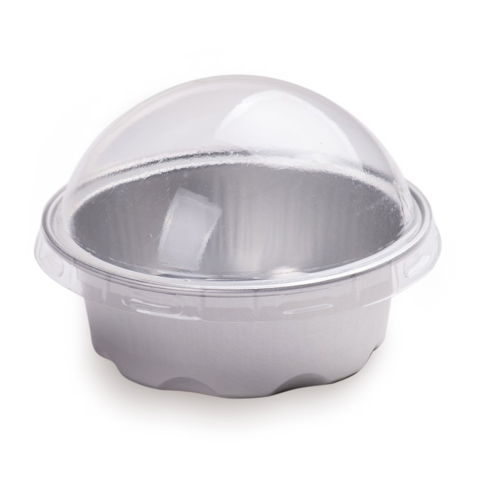2 oz Round Silver Aluminum Baking Cup with Plastic Dome Lid 2 3/4