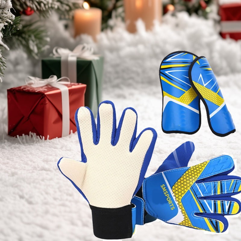 1 set of football goalkeeper gloves knee pads, made of anti slip and wear-resistant latex material, providing effective protection. Essential protective gear for youth football training
