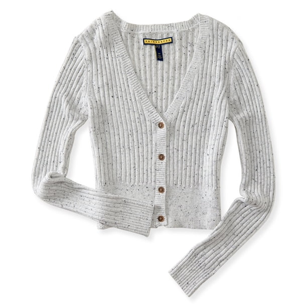 Suéter Cárdigan Aeropostale encogido para mujer gris grande