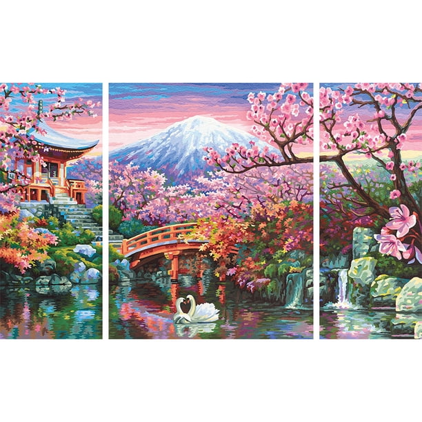 Cuadros Decorativos Kit de pintura por números sin marco, tríptico, patio, dibujo artesanal sobre lienzo Ehuebsd Nuevos Originales