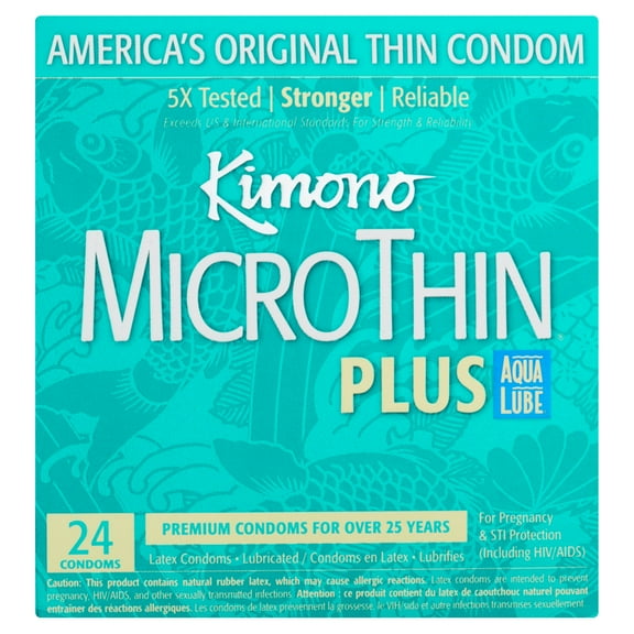 Kimono Micro Thin Plus Aqua Lube Lubricated Latex Condoms - 24 ct