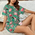 thumbnail image 4 of Wukai Tropical Flamingo Women's Pajama Set,Short-Sleeve Top and Shorts with Elastic Waistband and Pockets for Loungewear, Yoga, and Casual Wear-Large, 4 of 8