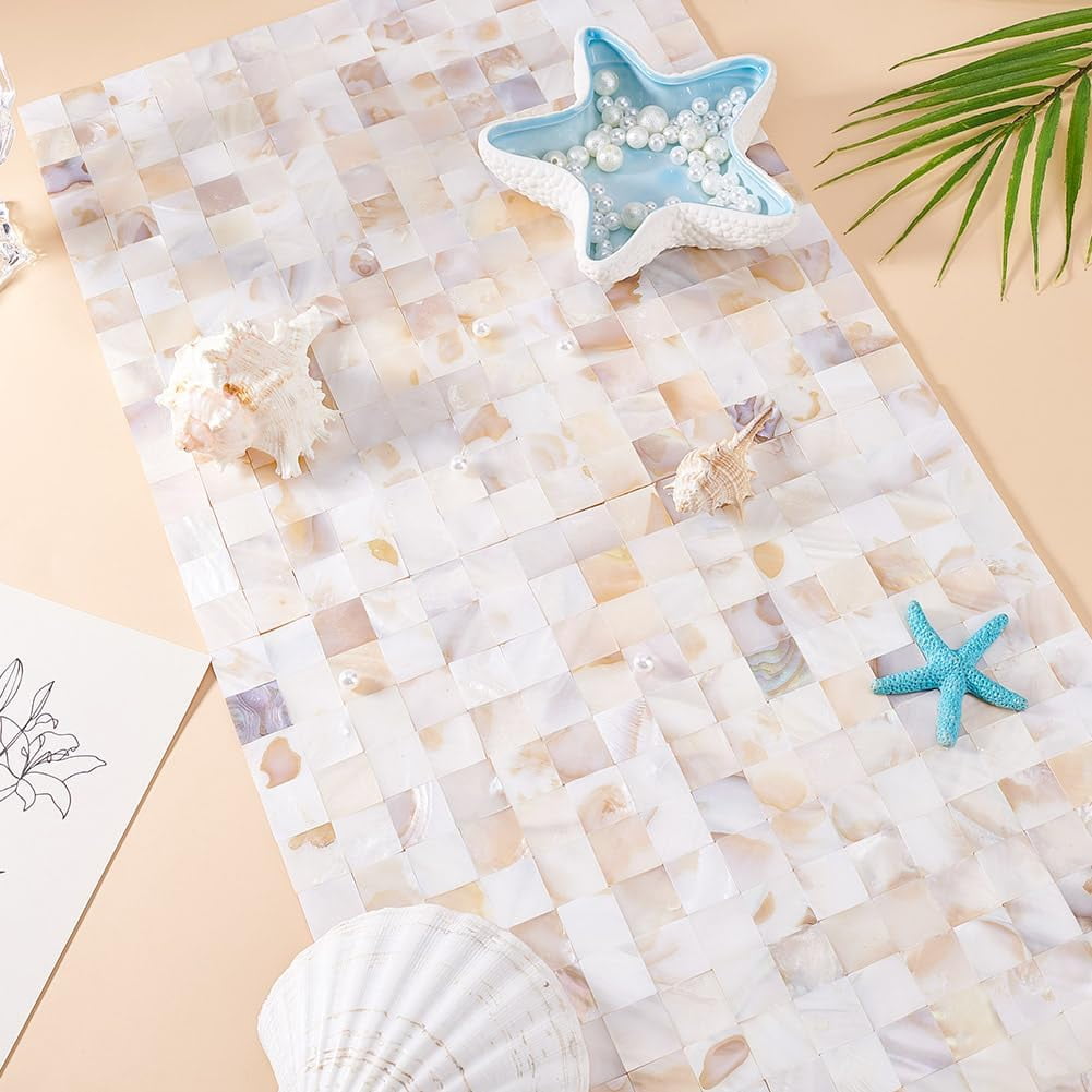 2 Sheets Mother of Pearl Peel and Stick Backsplash Mosaic Shell Renter Friendly Backsplash Self Stick Paper Wall Tiles for Kitchen Bathroom Bedroom Wall Art Decor 11.8inch(30cm) Mixed Color