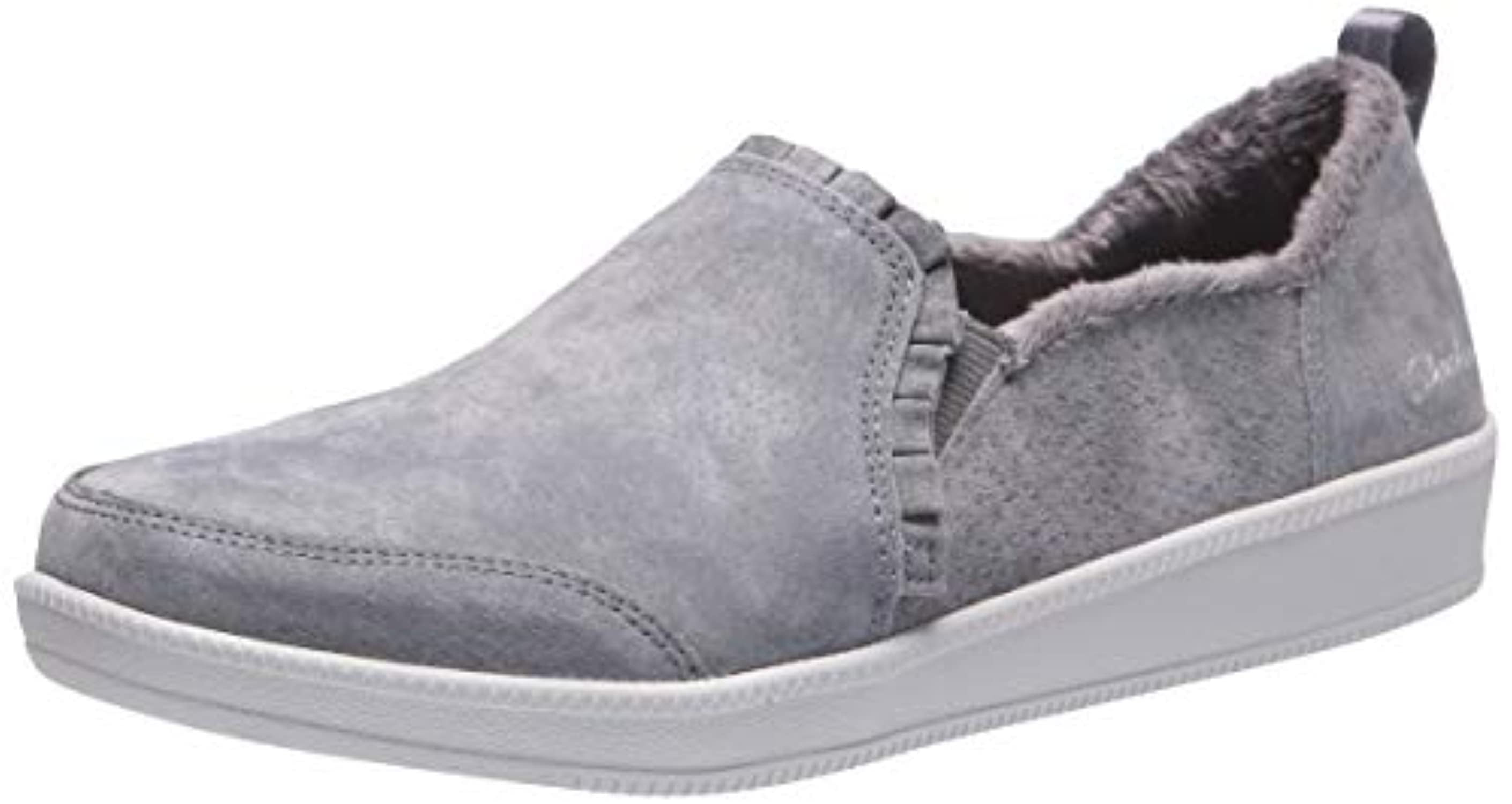 skechers suede ruffle slip on shoes
