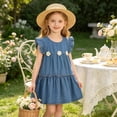 thumbnail image 5 of MGDXOX Girls Sleeveless Denim Dress with Ruffle Sleeves and Tulip Applique Tiered Skirt Casual Flared Swing Dress Blue 12 Months, 5 of 9