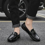 Winter Men's Casual Loafers Slip On Outdoor Fuzzy Furry Loafers Leather Warm Comfortable Shoes Male Driving Shoes Moccasins Classic Penny Loafer Flats Boat Shoes
