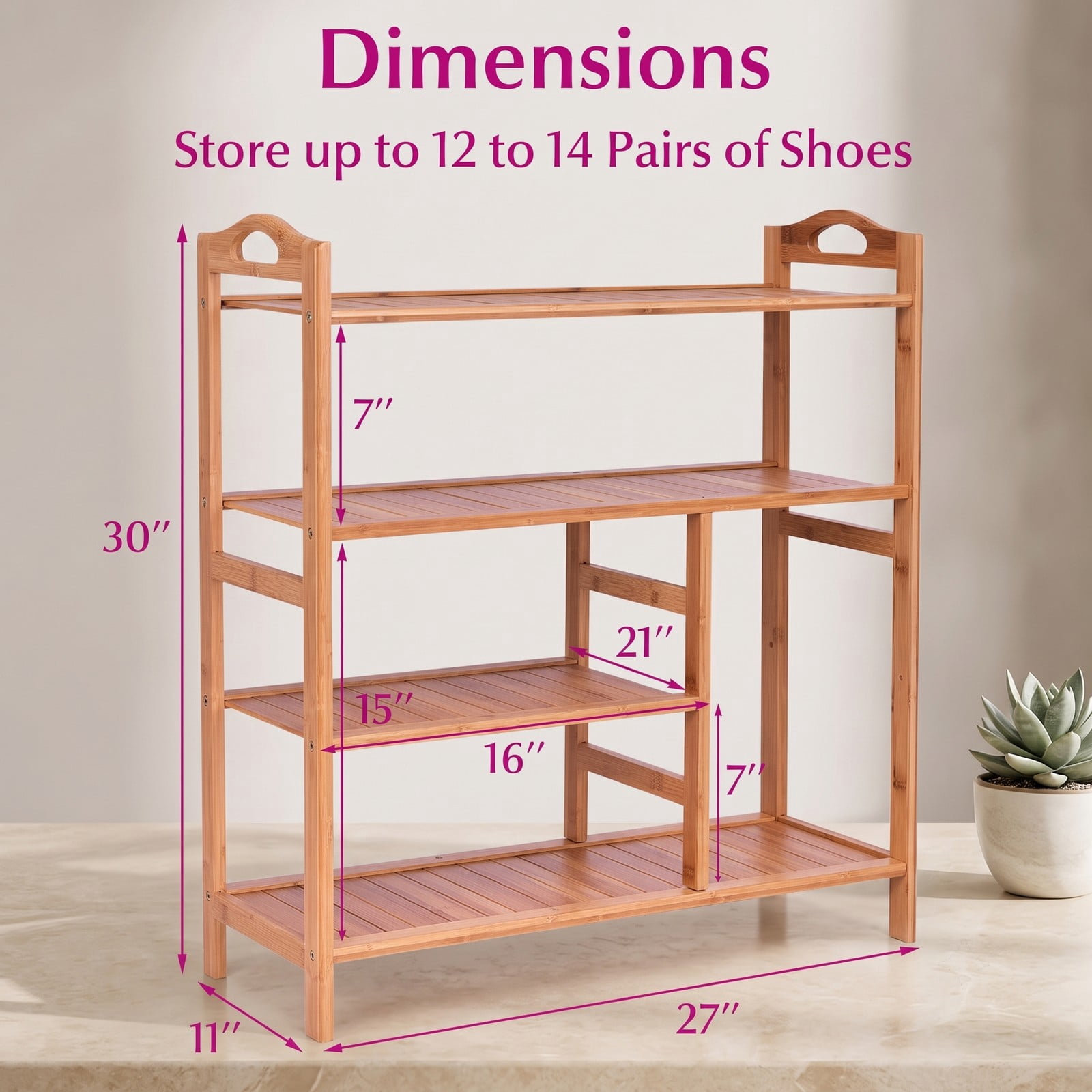 Furnibear 4-Tier Bamboo Shoe Rack with Tall Boot Shelf and Side Handles for Entryway Hallway and Closet Storage, Natural