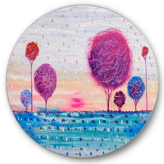 Designart 'Purple Coloured Tree Impression Landscape II' Modern Circle Metal Wall Art 36x36 - Disc of 36