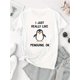 thumbnail image 2 of Creative English Penguin Pattern Printed Women'S Fashionable Round Neck Short Sleeve, Simple Casual Sports T-Shirt, Comfortable Summer Top for Holidays., 2 of 8