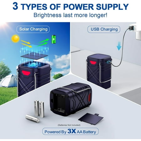 4 Pack Camping Lantern Rechargeable LED Lanterns Solar Lantern Battery Powered Hurricane Lanterns Flashlight with 3 Powered Ways & USB Cable for Emergency Power Outage Hurricane Supplies