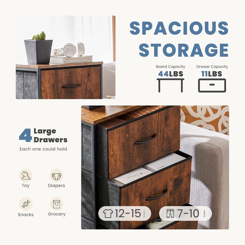 Simple Deluxe 4-Drawer Fabric Dresser, Storage Tower Organizer with Steel Frame and Wood Top for Bedroom, Entryway, Brown