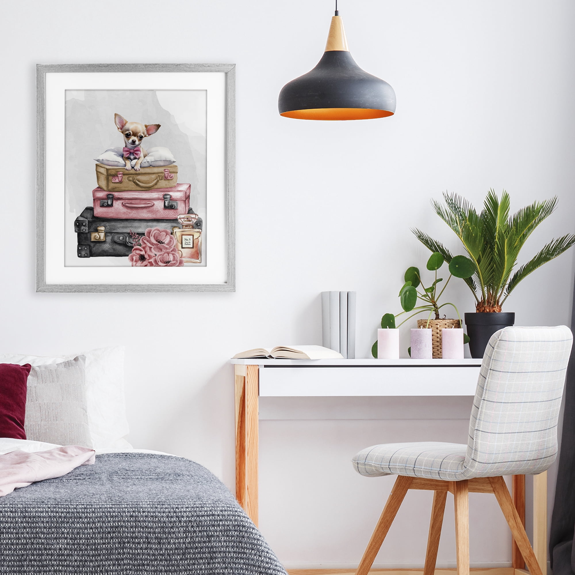 Stupell Industries Trendy Pup Travel Gray Framed Print Under Glass, design by Kim Allen