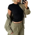 thumbnail image 6 of KelaJuan Women Short Sleeve Crop Tops Solid Color Slim Fit Summer Round Neck Basic T-shirts for Party Streetwear, 6 of 9