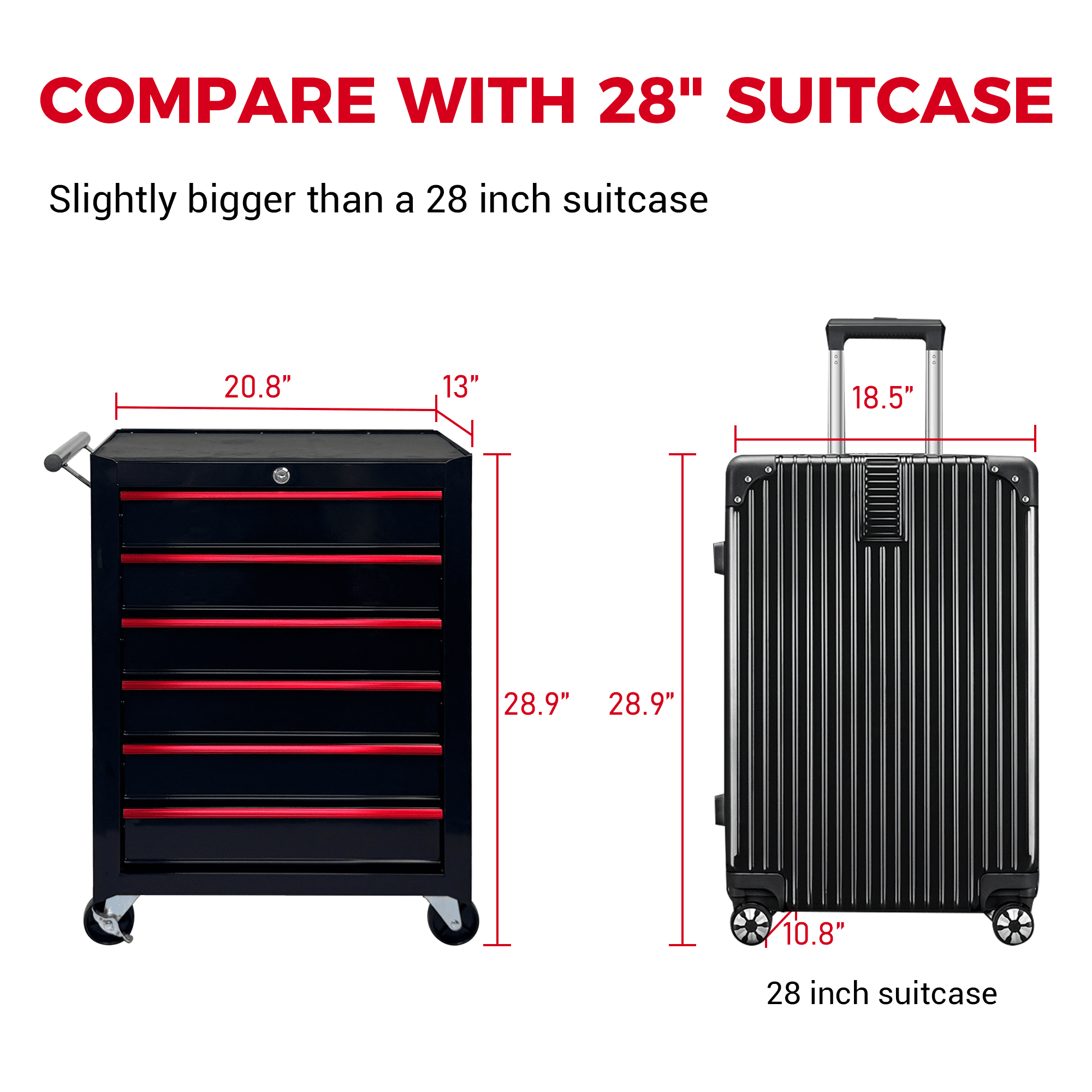 Rolling 20-Inch Metal Tool Chest with 6 Drawers and Ball Bearing Slides, Steel Tool Cabinet for Garage and Workshop, Black