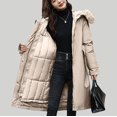 thumbnail image 4 of Qetyuw Women's Long Puffer Jackets Winter Long Sleeve Coat with Faux Fur Hooded Solid Fleece Lined Thick Puffer Coats with Belted Button Down Zip UP Jackets, 4 of 7
