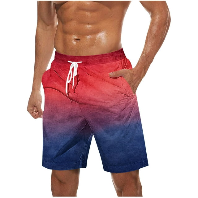 Plebaso Beach Shorts for Men Gradient Print Casual Shorts Drawstring Lightweight Summer Fashion Shorts