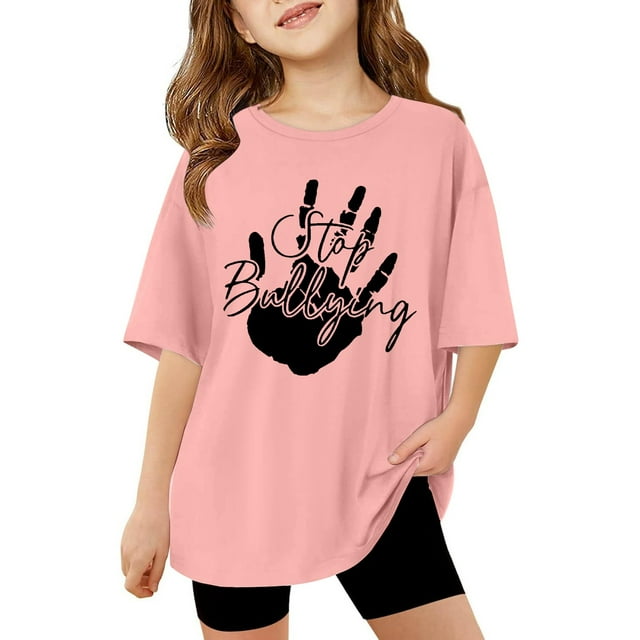 T-shirts pour Adolescentes Col Rond Imprimé Dessin Animé Manches Courtes Hauts d'Été pour Filles 160 Vêtements pour Filles