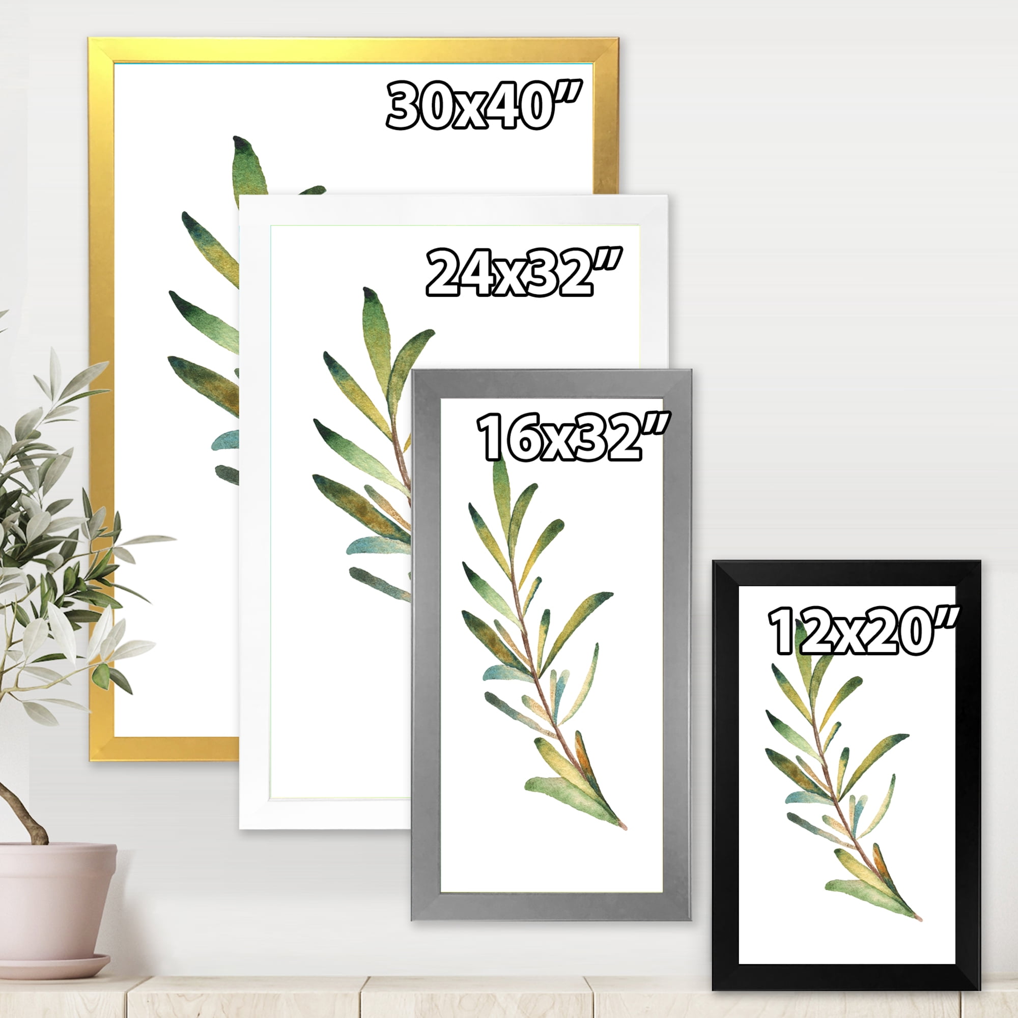 Designart 'Leaf Rosemary Branch on White' Traditional Framed Art Print