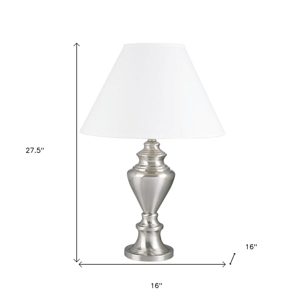HomeRoots 468566 28 in. Metal Urn Table Lamp with White Classic Empire Shade, Nickel - image 2 of 6