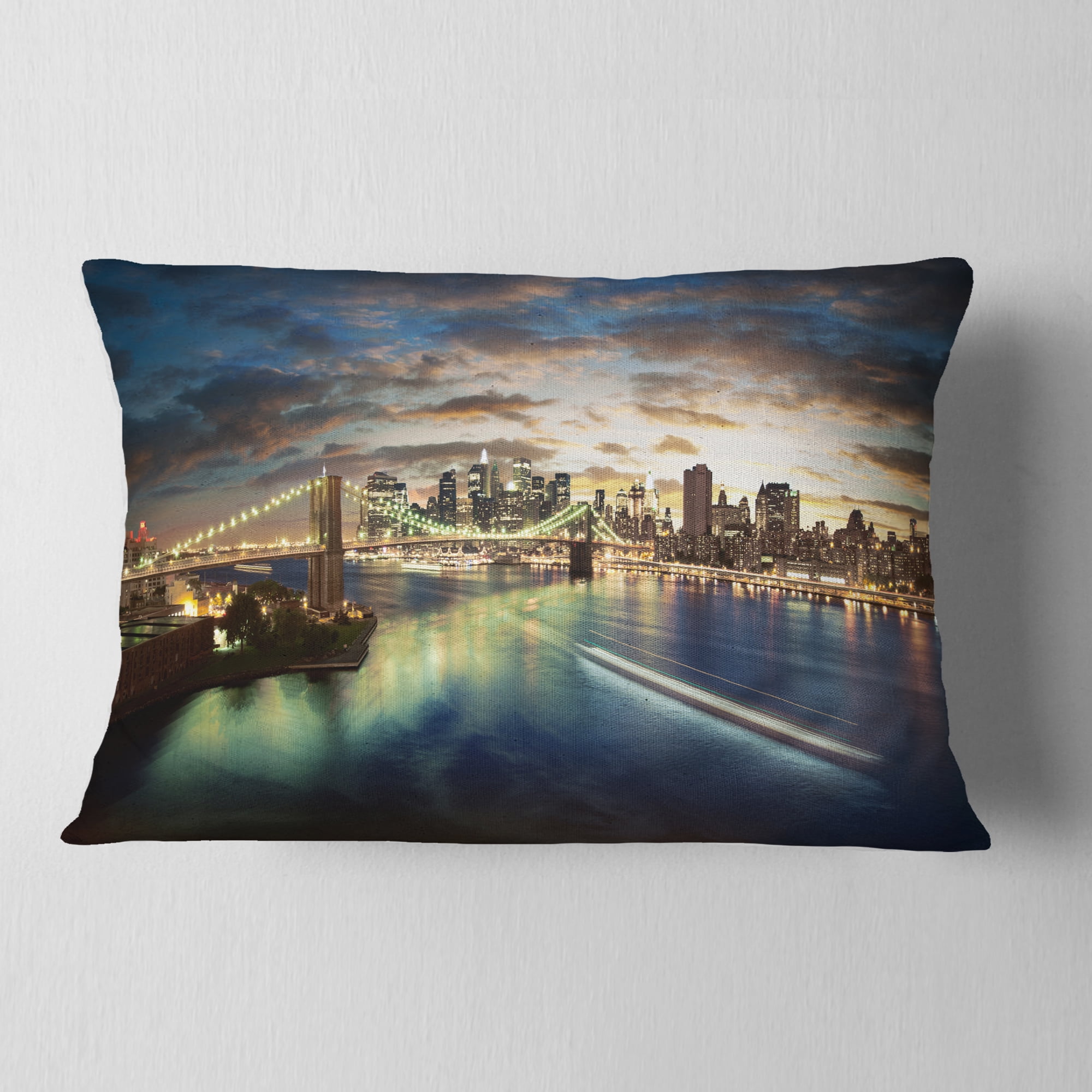 Designart New York Under Cloudy Skies - Cityscape Photo Throw Pillow - 12x20
