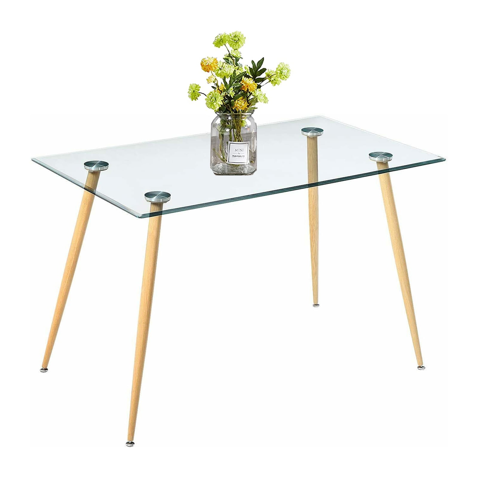 Surmoby Glass Dining Table,Modern Rectangular Tempered Glass Top