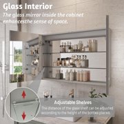 36x24 inch Bathroom Medicine Cabinet with Mirror, Wall Mounted Aluminium body Large Storage Vanity Mirror Cabinet, Anti-Fog Adjustable LED Lights