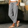 thumbnail image 2 of ZHYou No Boundarie Gingham Pants for Women Drawstring Side Slit Button Baggy Fit Casual Lounge Trousers with Pockets,Black,Size M, 2 of 8
