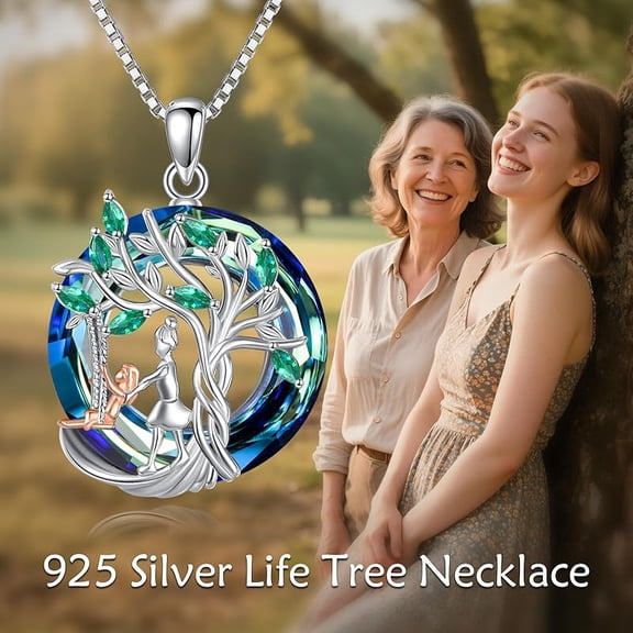 THOYAS 925 Sterling Silver Mom and Daughter Necklace, Tree of Life Crystal Pendant Necklaces Jewelry Gifts for Women Mom Wife Mothers Day Christmas Birthday 18 2 inch