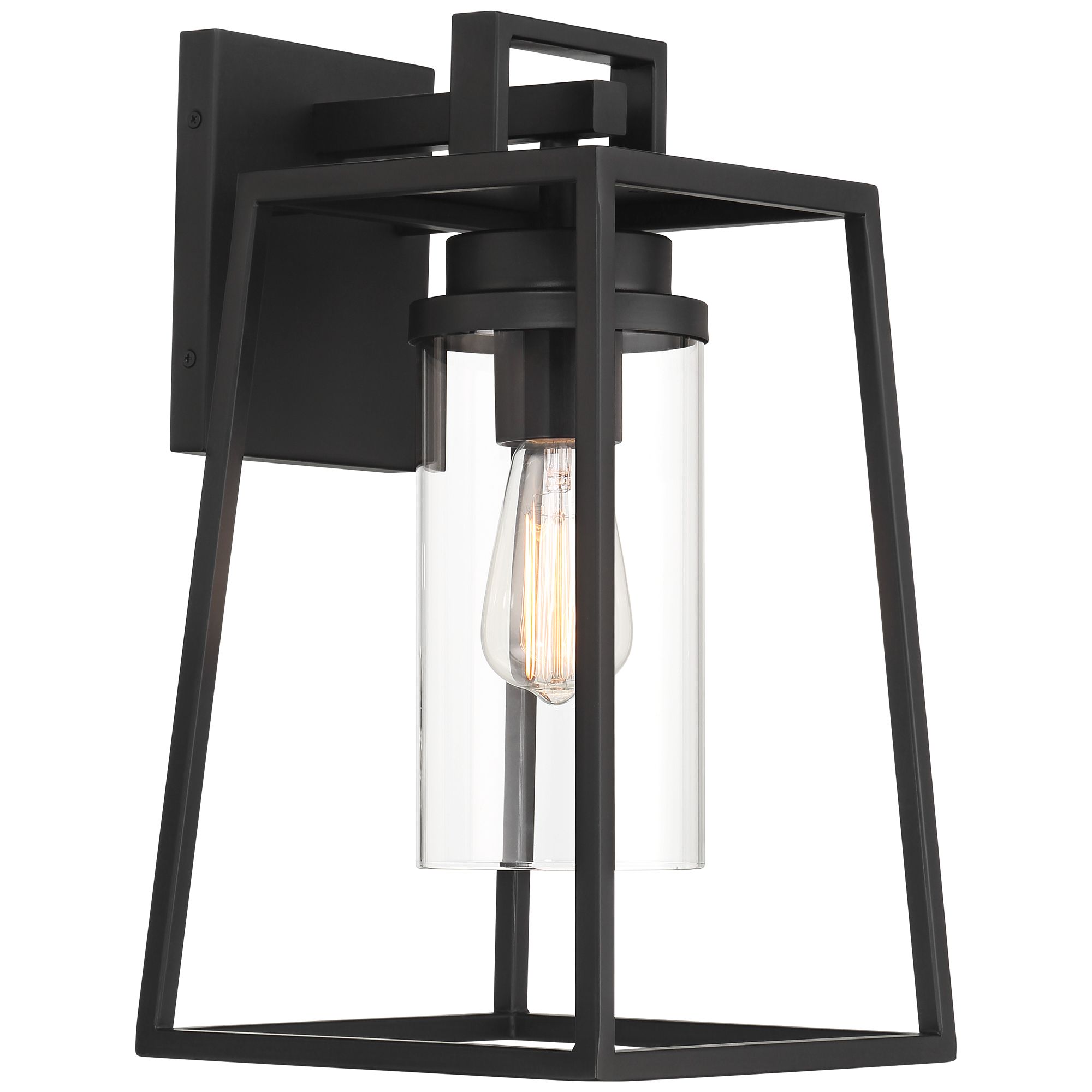 Possini Euro Design Jersey 17" High Modern Outdoor Wall Light Fixture Mount Porch House Weatherproof Matte Black Metal Glass Shade