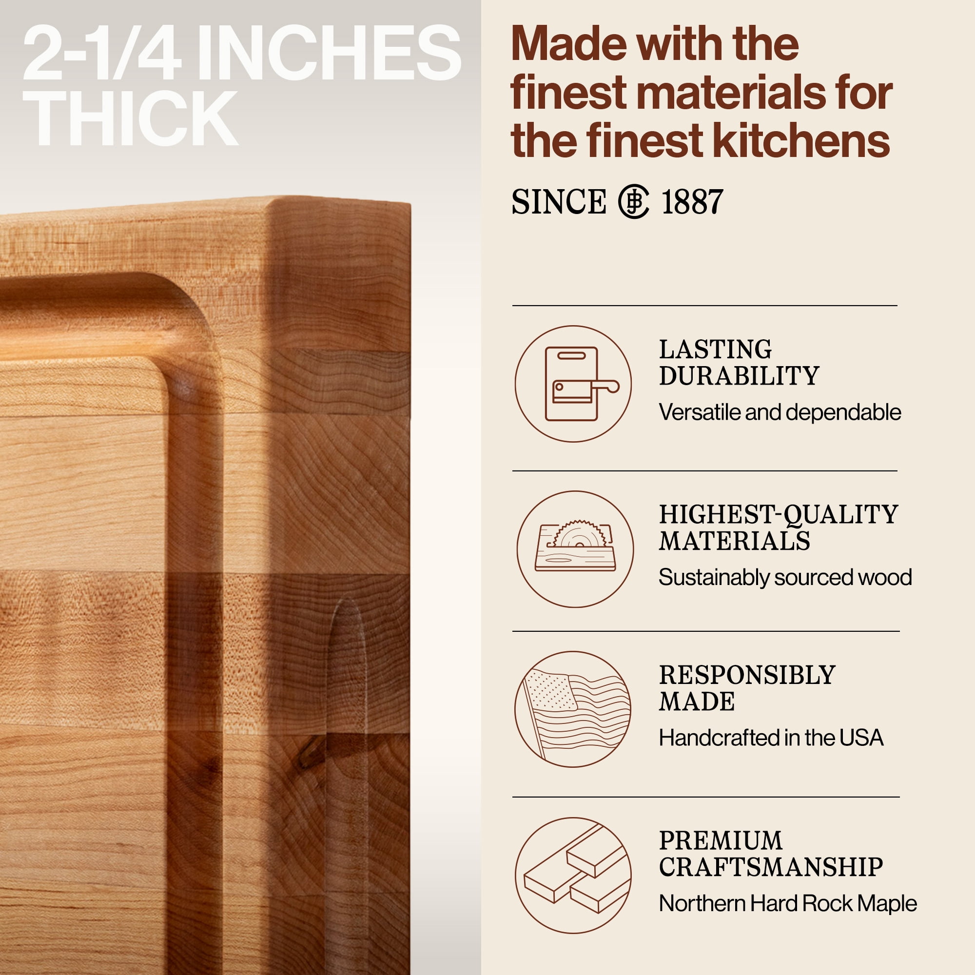 John Boos RA-Board Reversible Wood Cutting Board, 20” x 15” x 2 1/4”, Maple