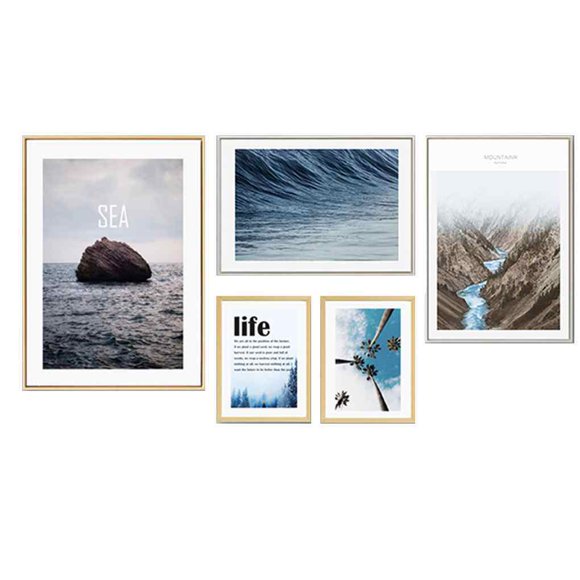5 PCS 55 x 75cm Blue Ocean Sand Beach Ocean mountains rivers oil Reef Combination Paintings Living Room Wall Art Picrtures Oil Painting